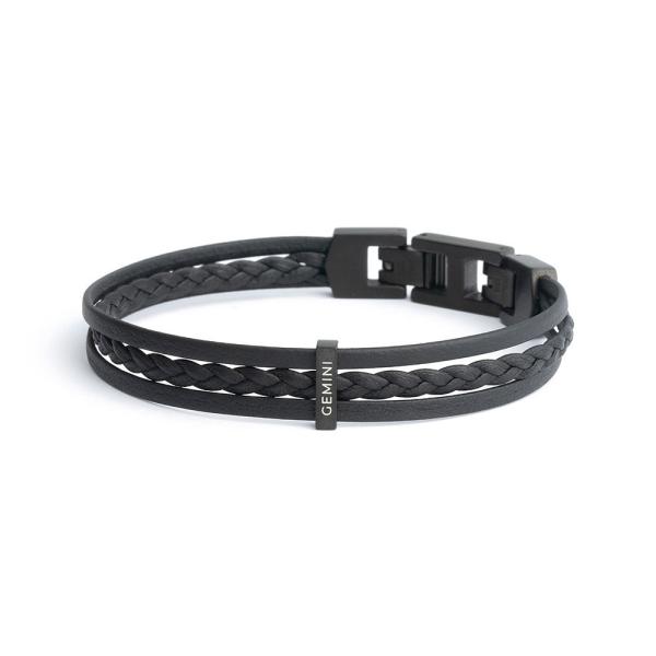 Dreifaches schwarzes italienisches Nappalederarmband mit schwarzem Finish - Ter Black